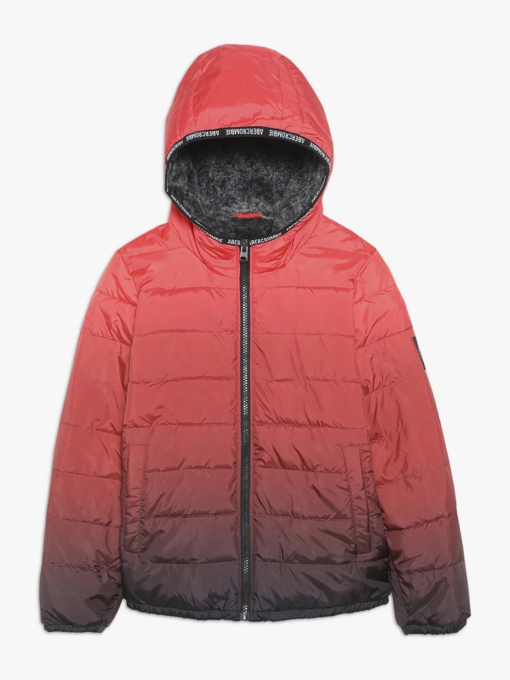 abercrombie kids | Boys Red/Black Ombre Hooded Zip Front Fleece Lined Puffer